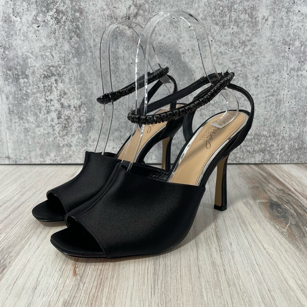 Jewel Badgley Mischka‎ Satin Special Occasion Heels Black Sz 7.5 New